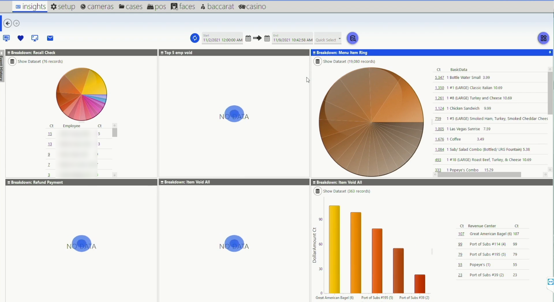 POS dashboard breakdown panels updating live
